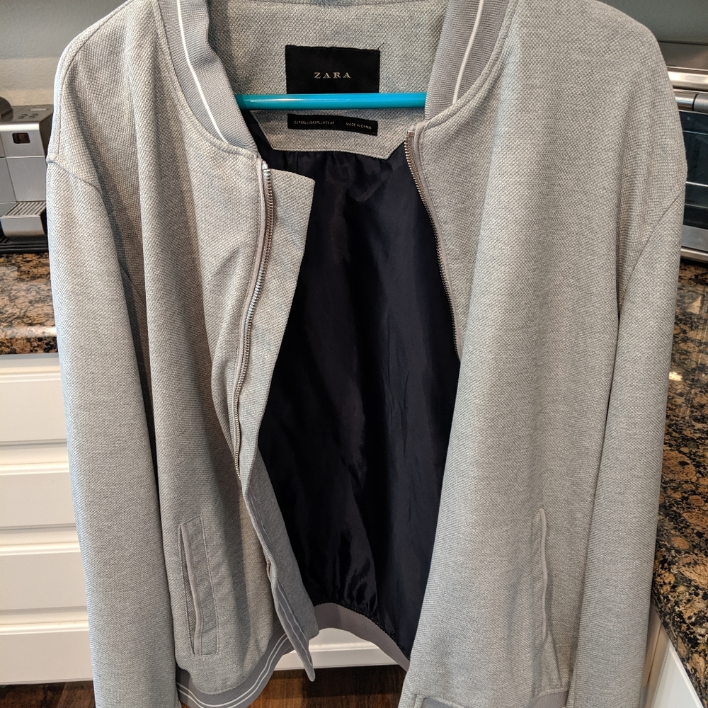 Zara Men Varsity Bomber Jacket Grey Like New X/XXL
